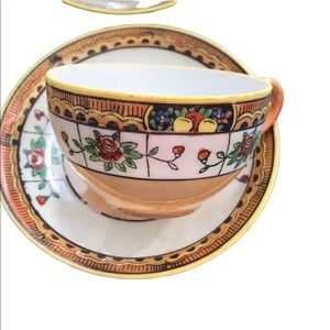 9 Pcs Vtg Luster Hand Painted Cup Saucers Japan